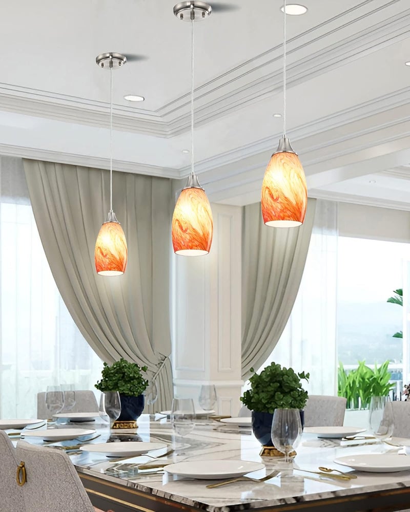 karyfine Art Glass Mini Pendant Lights Kitchen Island Marble Glass Pendant Light Shade with Brushed Nickel Finish Ceiling Hanging Lights for Kitchen Over Sink,Dining/Living Room Red Marble-1Pack - Image 4